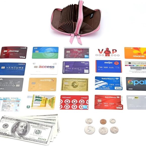 Women's Leather Wallet RFID Secure Small Purse Zipper Card Organizer - Picture 5 of 6